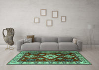 Machine Washable Geometric Turquoise Traditional Rug, wshtr2679turq