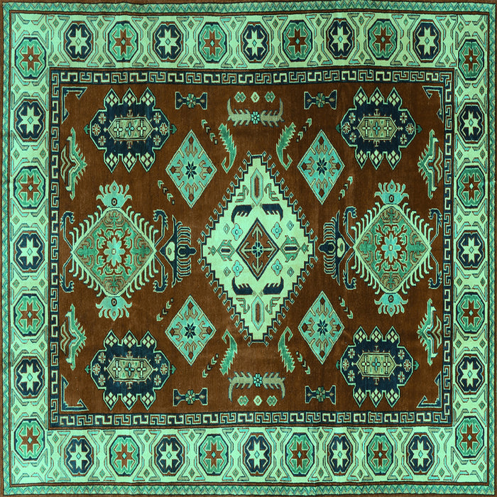 Square Machine Washable Geometric Turquoise Traditional Area Rugs, wshtr2679turq