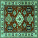 Square Machine Washable Geometric Turquoise Traditional Area Rugs, wshtr2679turq