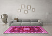 Machine Washable Geometric Pink Traditional Rug in a Living Room, wshtr2679pnk