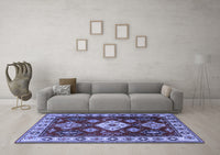 Machine Washable Geometric Blue Traditional Rug, wshtr2679blu