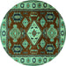 Round Machine Washable Geometric Turquoise Traditional Area Rugs, wshtr2679turq