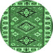 Round Geometric Emerald Green Traditional Rug, tr267emgrn