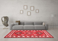 Machine Washable Geometric Red Traditional Rug, wshtr267red