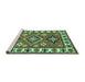 Sideview of Machine Washable Geometric Turquoise Traditional Area Rugs, wshtr267turq