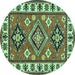 Round Machine Washable Geometric Turquoise Traditional Area Rugs, wshtr267turq
