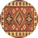 Round Geometric Brown Traditional Rug, tr267brn