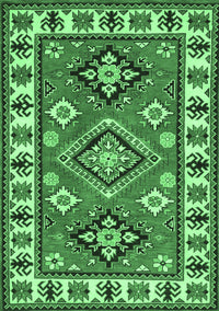 Geometric Emerald Green Traditional Rug, tr267emgrn