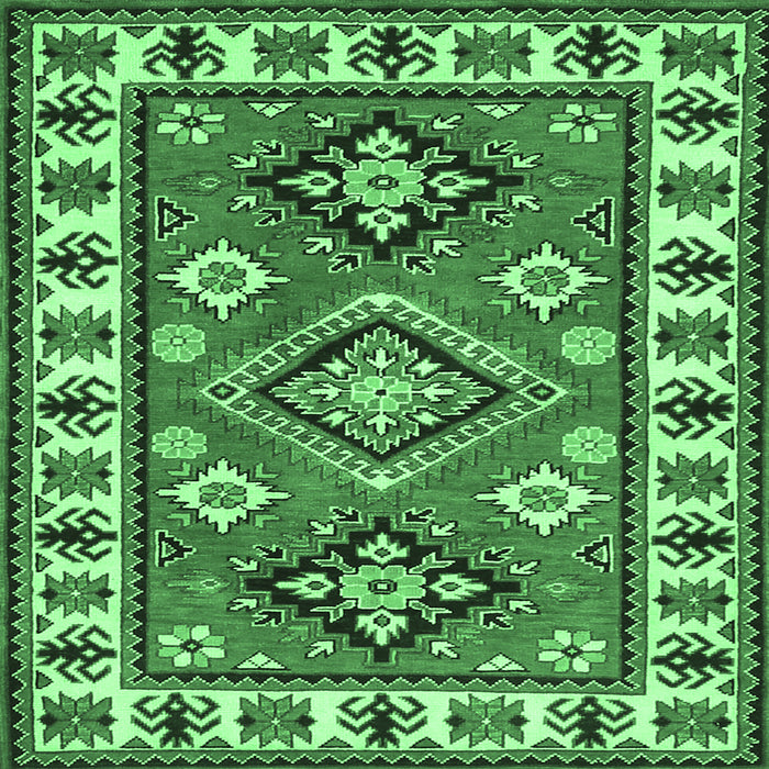 Square Machine Washable Geometric Emerald Green Traditional Area Rugs, wshtr267emgrn