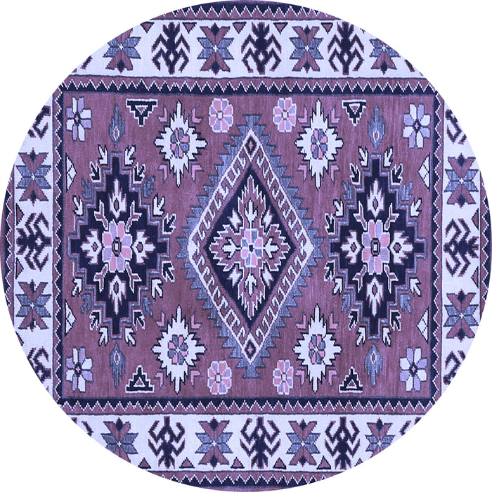 Round Machine Washable Geometric Blue Traditional Rug, wshtr267blu