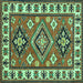 Square Machine Washable Geometric Turquoise Traditional Area Rugs, wshtr267turq