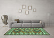 Machine Washable Geometric Turquoise Traditional Area Rugs in a Living Room,, wshtr267turq