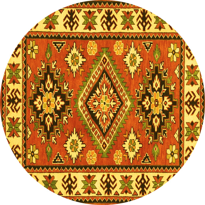 Round Machine Washable Geometric Yellow Traditional Rug, wshtr267yw