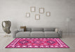 Machine Washable Geometric Pink Traditional Rug in a Living Room, wshtr267pnk