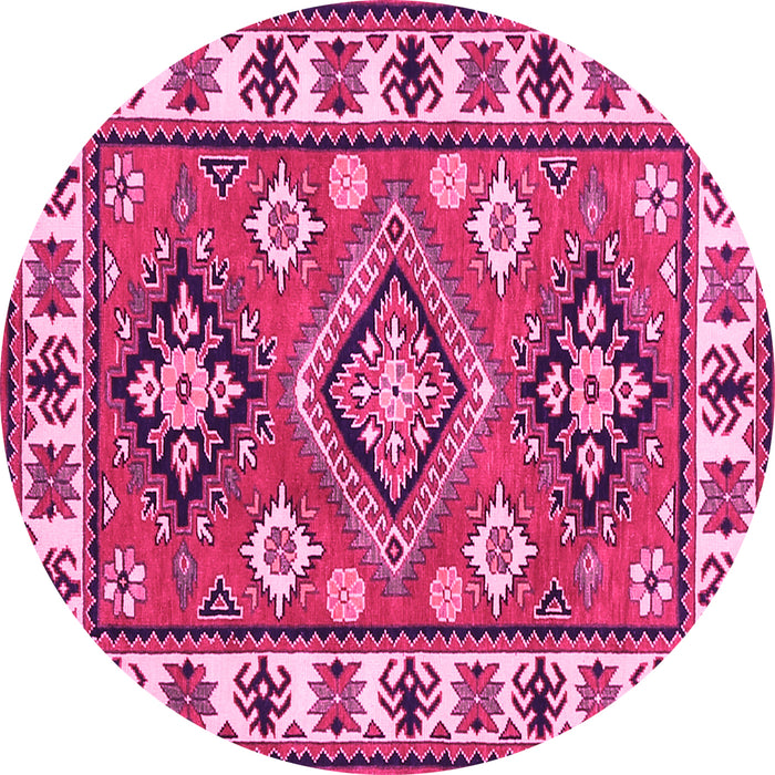 Round Machine Washable Geometric Pink Traditional Rug, wshtr267pnk