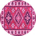 Round Machine Washable Geometric Pink Traditional Rug, wshtr267pnk
