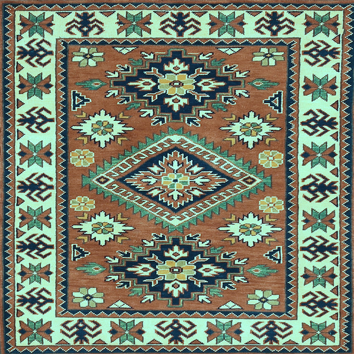 Square Machine Washable Geometric Light Blue Traditional Rug, wshtr267lblu