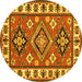 Round Geometric Yellow Traditional Rug, tr267yw