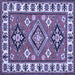 Square Machine Washable Geometric Blue Traditional Rug, wshtr267blu