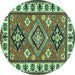 Round Geometric Turquoise Traditional Rug, tr267turq