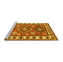 Sideview of Machine Washable Geometric Yellow Traditional Rug, wshtr267yw