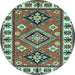 Round Geometric Light Blue Traditional Rug, tr267lblu