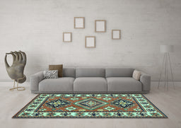 Machine Washable Geometric Light Blue Traditional Rug in a Living Room, wshtr267lblu