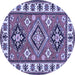 Round Geometric Blue Traditional Rug, tr267blu