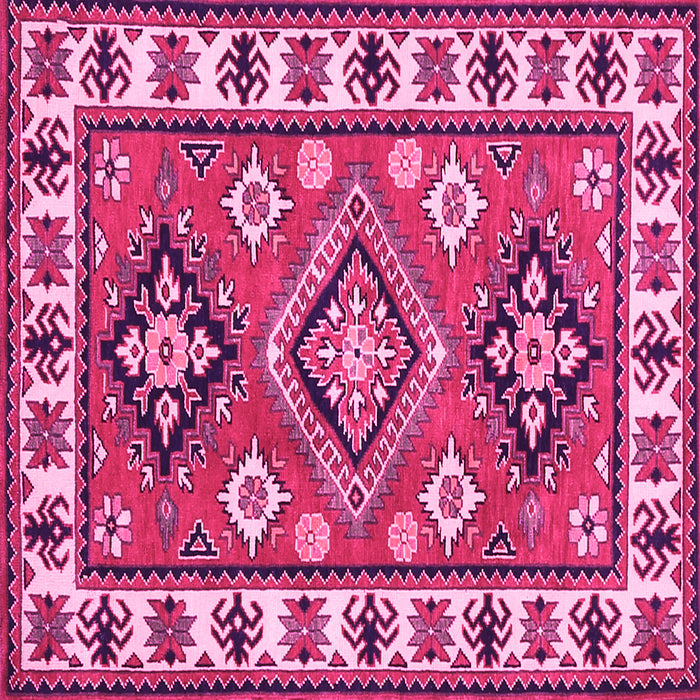 Square Machine Washable Geometric Pink Traditional Rug, wshtr267pnk