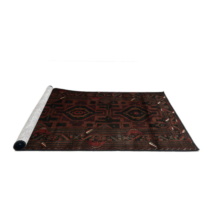 Sideview of Machine Washable Traditional Black Brown Rug, wshtr2680
