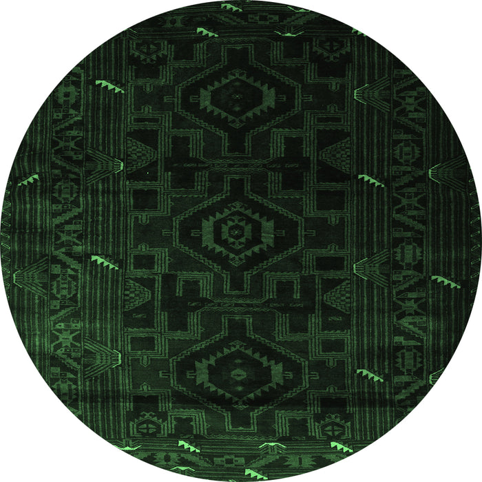 Round Persian Emerald Green Traditional Rug, tr2680emgrn
