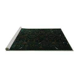 Sideview of Machine Washable Persian Turquoise Traditional Area Rugs, wshtr2680turq