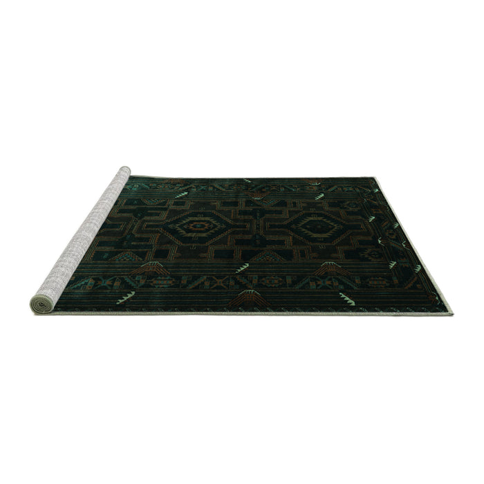 Sideview of Machine Washable Persian Turquoise Traditional Area Rugs, wshtr2680turq