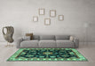 Machine Washable Persian Turquoise Traditional Area Rugs in a Living Room,, wshtr2681turq