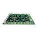 Sideview of Machine Washable Persian Turquoise Traditional Area Rugs, wshtr2681turq