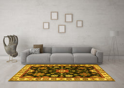 Machine Washable Persian Yellow Traditional Rug in a Living Room, wshtr2681yw