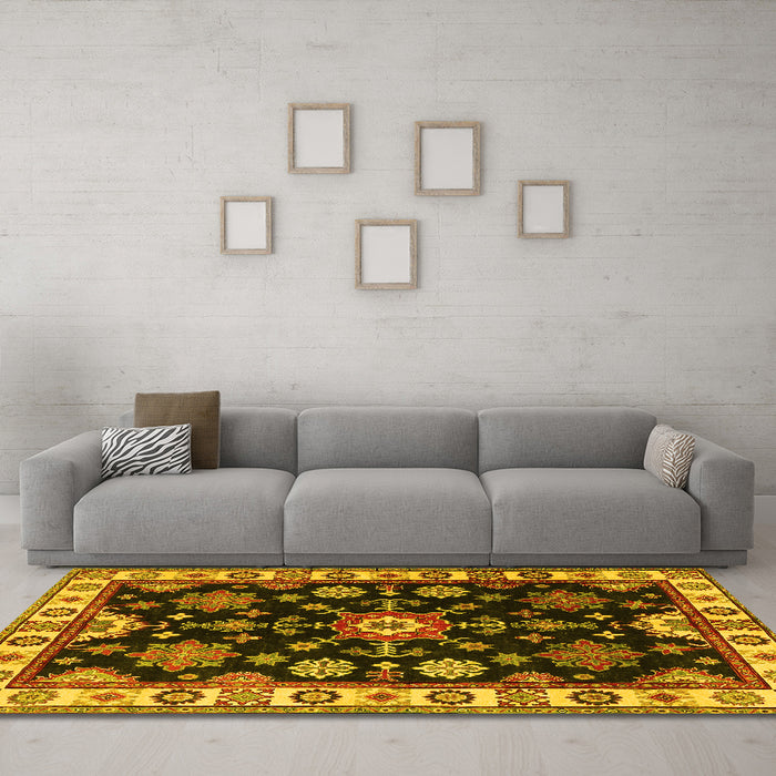 Machine Washable Persian Yellow Traditional Rug in a Living Room, wshtr2681yw