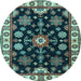 Round Machine Washable Persian Light Blue Traditional Rug, wshtr2681lblu