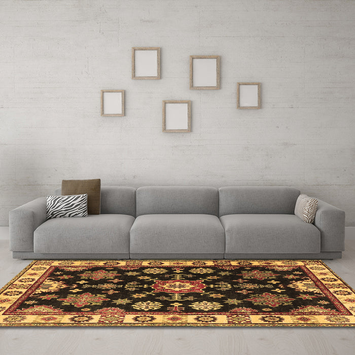 Machine Washable Persian Brown Traditional Rug in a Living Room,, wshtr2681brn