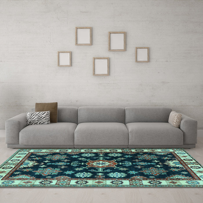 Machine Washable Persian Light Blue Traditional Rug in a Living Room, wshtr2681lblu
