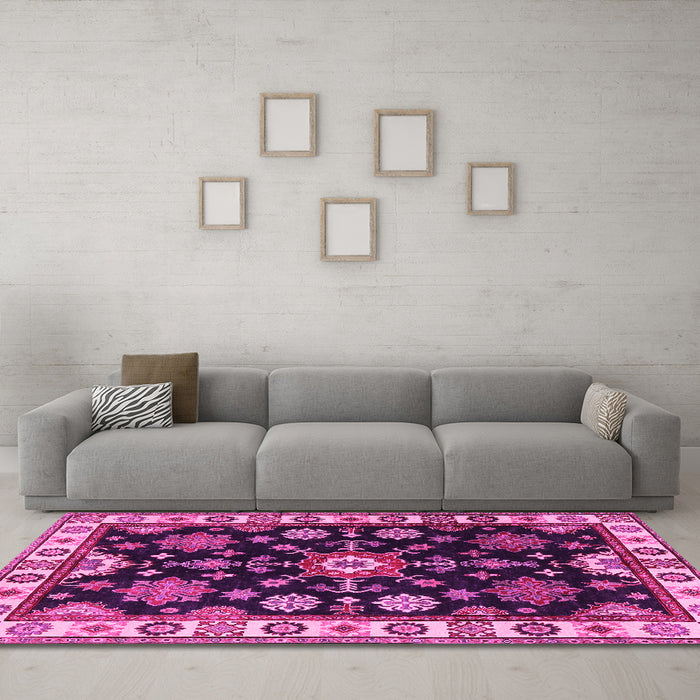 Machine Washable Persian Pink Traditional Rug in a Living Room, wshtr2681pnk
