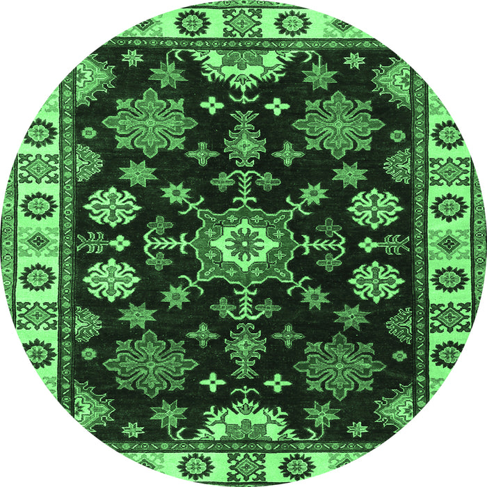 Round Machine Washable Persian Emerald Green Traditional Area Rugs, wshtr2681emgrn