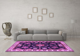 Machine Washable Persian Purple Traditional Area Rugs in a Living Room, wshtr2681pur