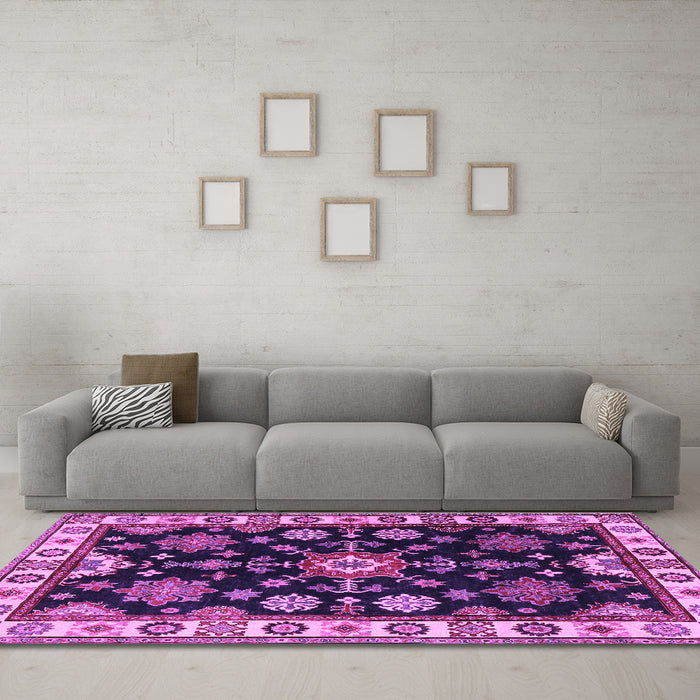 Machine Washable Persian Purple Traditional Area Rugs in a Living Room, wshtr2681pur