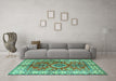 Machine Washable Geometric Turquoise Traditional Area Rugs in a Living Room,, wshtr2682turq