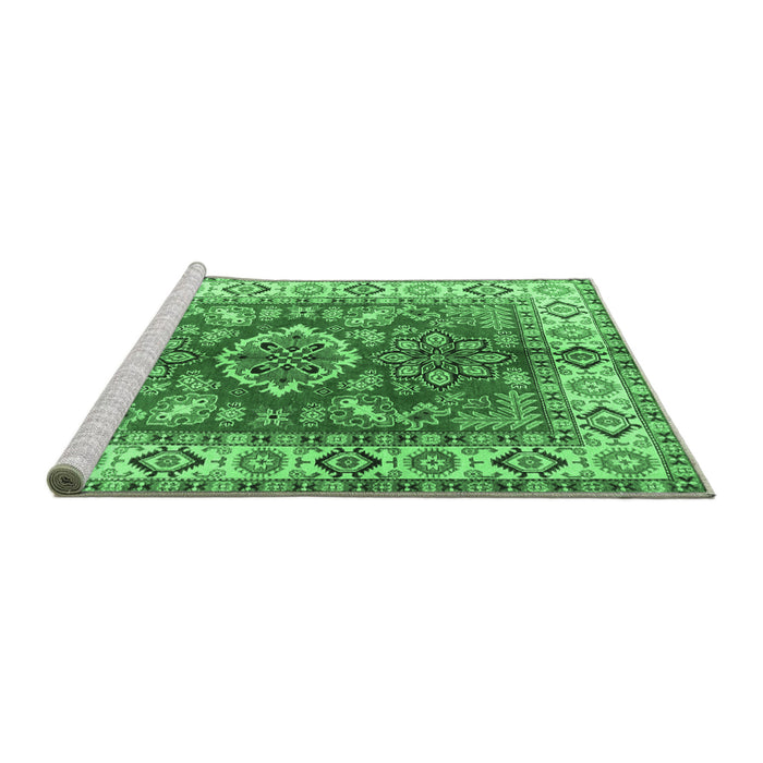 Sideview of Machine Washable Geometric Emerald Green Traditional Area Rugs, wshtr2682emgrn