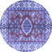 Round Machine Washable Geometric Blue Traditional Rug, wshtr2682blu