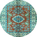 Round Geometric Light Blue Traditional Rug, tr2682lblu