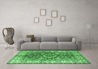 Machine Washable Geometric Emerald Green Traditional Rug, wshtr2682emgrn