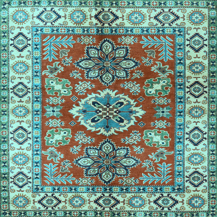 Square Machine Washable Geometric Light Blue Traditional Rug, wshtr2682lblu